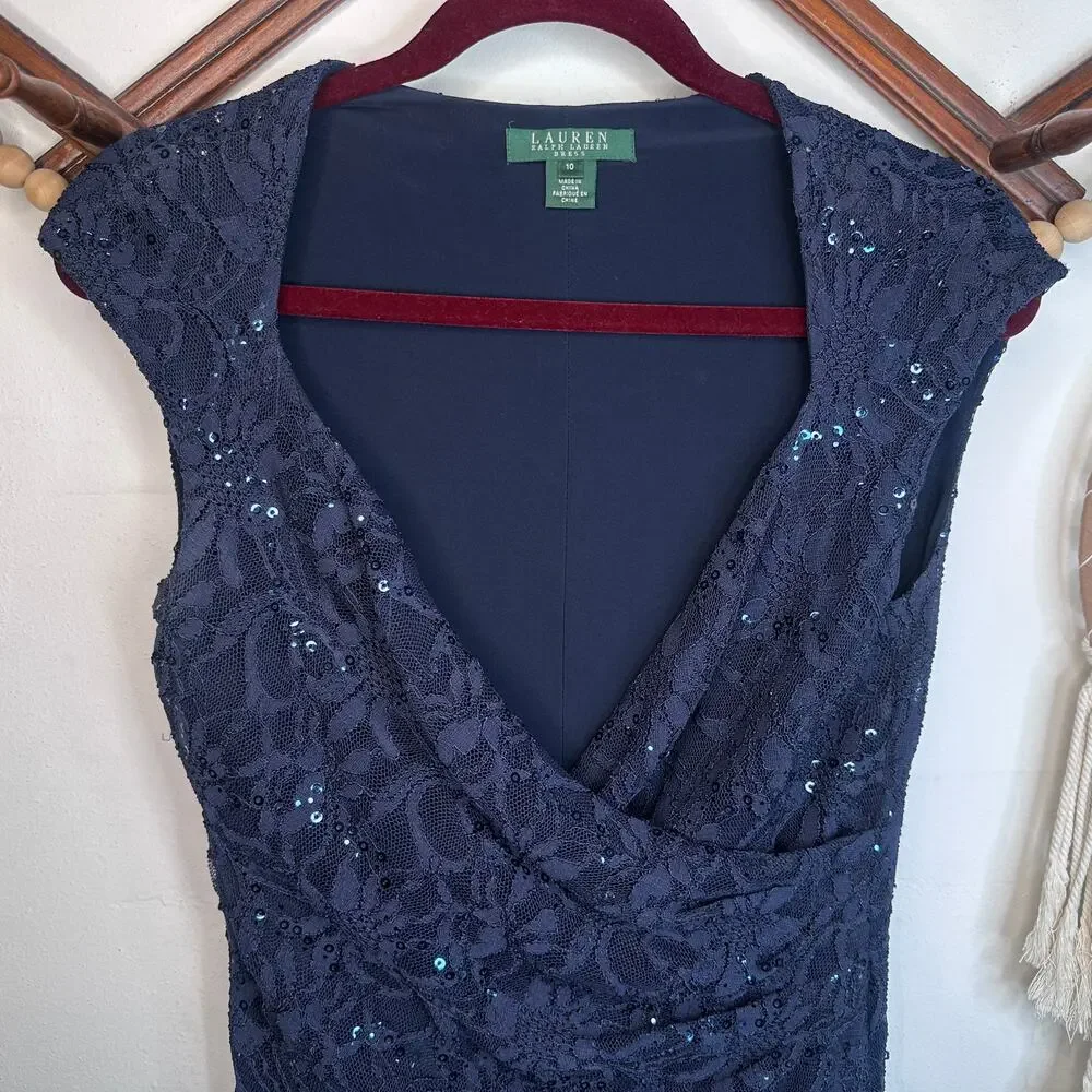 Lauren Ralph Lauren Navy Blue Sequin Sheath Dress